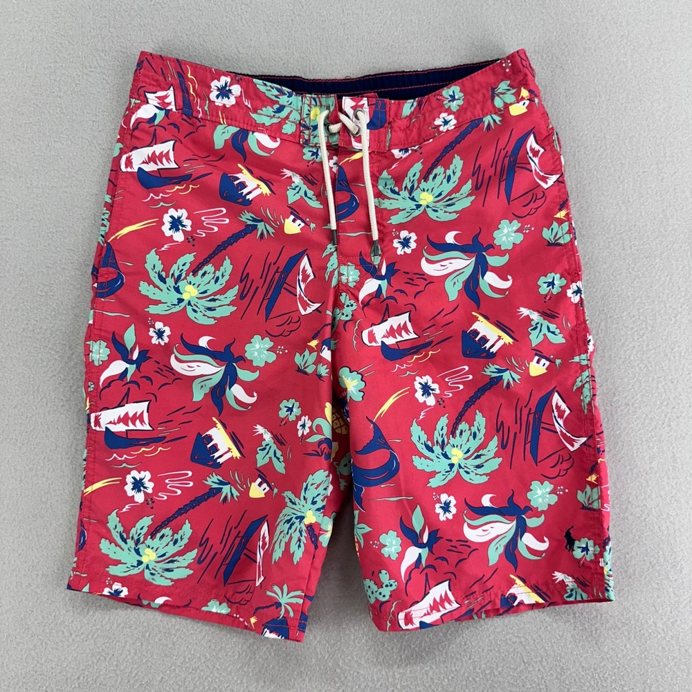 Polo Ralph Lauren Swimwear Shorts Mens S-M Red Floral Tropical All Over Print‎